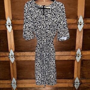 Boden Navy and White Sheath Dress with belt